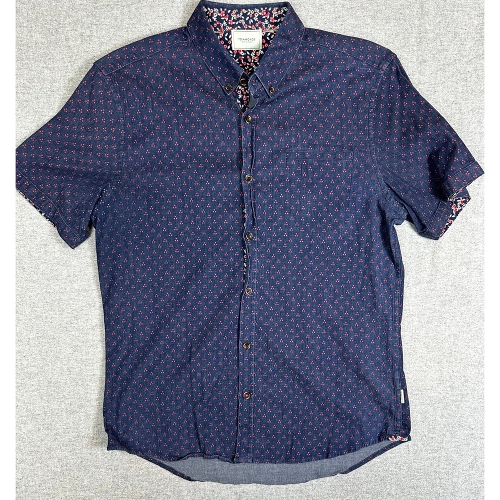 7Diamonds Button Down Mens Large Blue Short Sleeve Pressure Drop Shirt